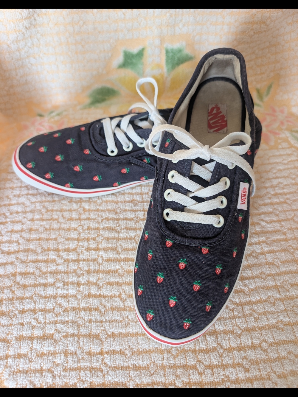 Vans Navy Canvas Sneakers with Red Strawberry Embroidery